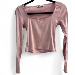 Women's Pink Long Sleeve Crop Top